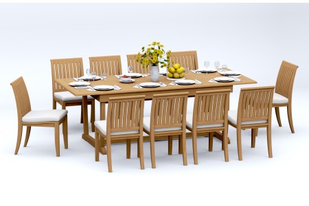 11 PC Dining Set - 94" Double Extension Masc Rectangle Table & 10 Lagos Armless Chairs