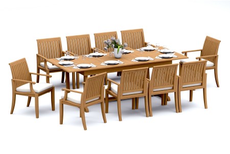 11 PC Dining Set - 94" Double Extension Masc Rectangle Table & 10 Lagos Arm Chairs