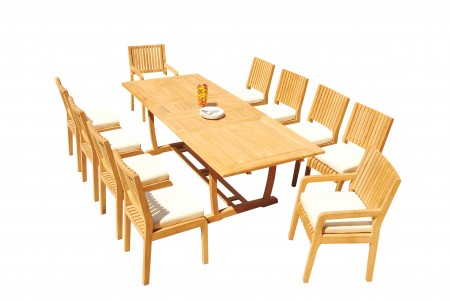 11 PC Dining Set - 94" Double Extension Masc Rectangle Table & 10 Maldives Chairs (2 Arms + 8 Armless)