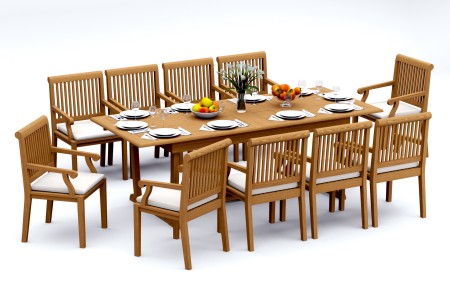 11 PC Dining Set - 94" Double Extension Masc Rectangle Table & 10 Sack Arm Chairs