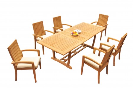 7 PC Dining Set - 94" Double Extension Masc Rectangle Table & 6 Goa Stacking Arm Chairs