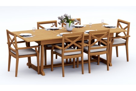 7 PC Dining Set - 94" Double Extension Masc Rectangle Table & 6 Granada Stacking Arm Chairs