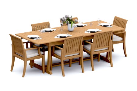 7 PC Dining Set - 94" Double Extension Masc Rectangle Table & 6 Lagos Arm Chairs