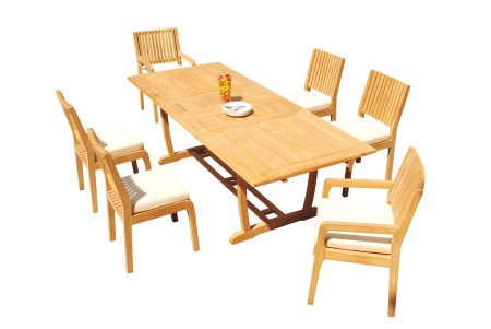 7 PC Dining Set - 94" Double Extension Masc Rectangle Table & 6 Maldives Chairs (2 Arms + 4 Armless) 