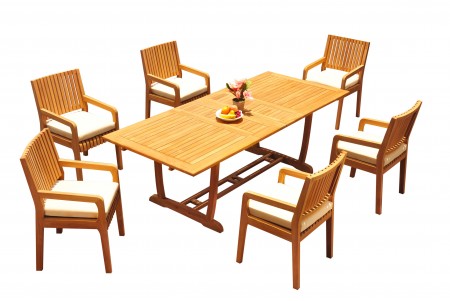 7 PC Dining Set - 94" Double Extension Masc Rectangle Table & 6 Maldives Arm Chairs