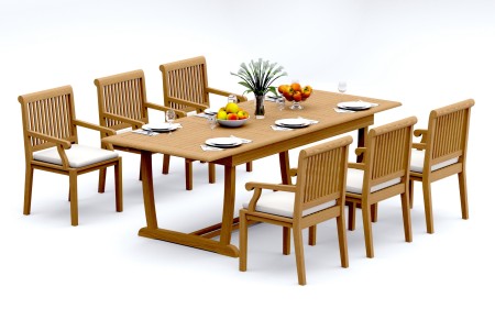 7 PC Dining Set - 94" Double Extension Masc Rectangle Table & 6 Sack Arm Chairs