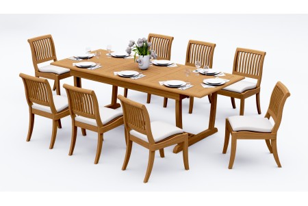 9 PC Dining Set - 94" Double Extension Masc Rectangle Table & 8 Arbor Stacking Armless Chairs