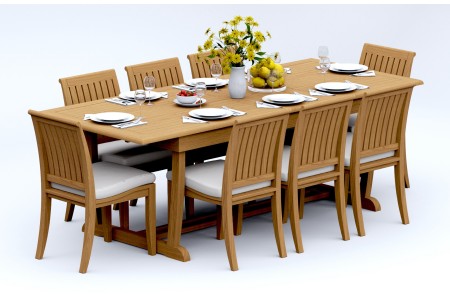 9 PC Dining Set - 94" Double Extension Masc Rectangle Table & 8 Lagos Armless Chairs