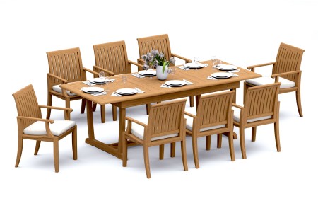 9 PC Dining Set - 94" Double Extension Masc Rectangle Table & 8 Lagos Arm Chairs