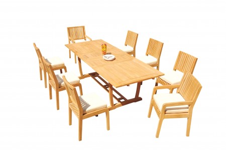 9 PC Dining Set - 94" Double Extension Masc Rectangle Table & 8 Maldives Chairs (2 Arms + 6 Armless)