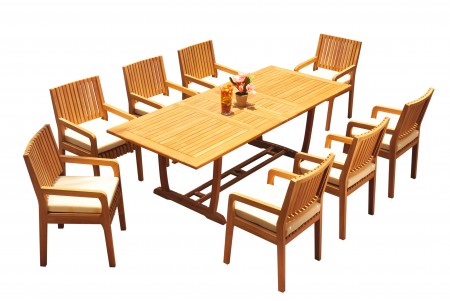 9 PC Dining Set - 94" Double Extension Masc Rectangle Table & 8 Maldives Arm Chairs