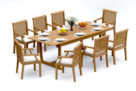 9 PC Dining Set - 94" Double Extension Masc Rectangle Table & 8 Sack Arm Chairs