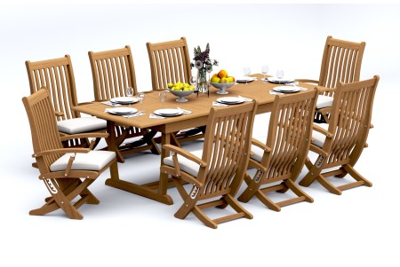 9 PC Dining Set - 94" Double Extension Masc Rectangle Table & 8 Warwick Arm Chairs