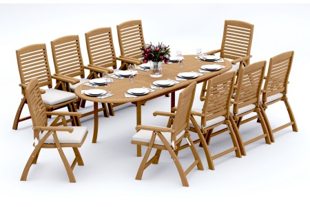 11 PC Dining Set - 94" Double Extension Oval Table & 10 Ashley Arm Chairs