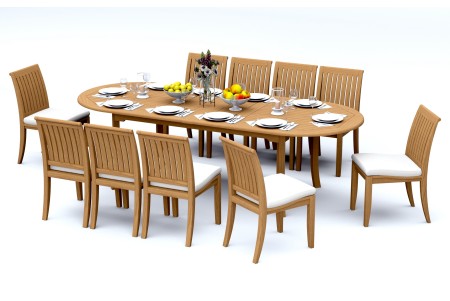 11 PC Dining Set - 94" Double Extension Oval Table & 10 Lagos Armless Chairs