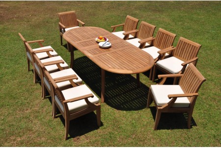 11 PC Dining Set - 94" Double Extension Oval Table & 10 Lagos Arm Chairs