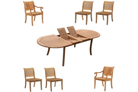 7 PC Dining Set - 94" Double Extension Oval Table & 6 Giva Chairs (2 Arms + 4 Armless) 