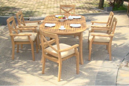 7 PC Dining Set - 94" Double Extension Oval Table & 6 Granada Stacking Arm Chairs