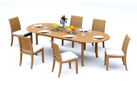 7 PC Dining Set - 94" Double Extension Oval Table & 6 Lagos Armless Chairs