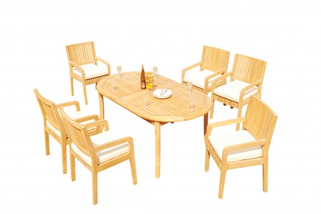 7 PC Dining Set - 94" Double Extension Oval Table & 6 Maldives Arm Chairs