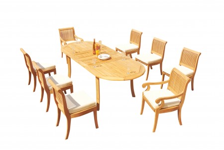 9 PC Dining Set - 94" Double Extension Oval Table & 8 Giva Chairs (2 Arms + 6 Armless)