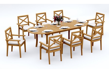 9 PC Dining Set - 94" Double Extension Oval Table & 8 Granada Stacking Arm Chairs