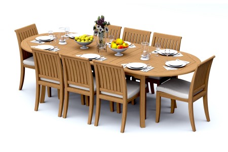 9 PC Dining Set - 94" Double Extension Oval Table & 8 Lagos Armless Chairs