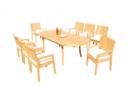 9 PC Dining Set - 94" Double Extension Oval Table & 8 Maldives Arm Chairs