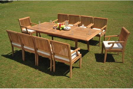 11 PC Dining Set - 94" Double Extension Rectangle Table & 10 Sack Arm Chairs