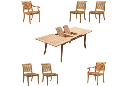 7 PC Dining Set - 94" Double Extension Rectangle Table & 6 Giva Chairs (2 Arms + 4 Armless) 