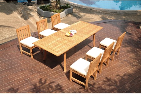 7 PC Dining Set - 94" Double Extension Rectangle Table & 6 Lagos Armless Chairs