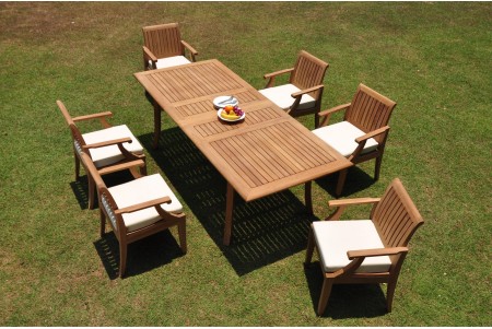 7 PC Dining Set - 94" Double Extension Rectangle Table & 6 Lagos Arm Chairs