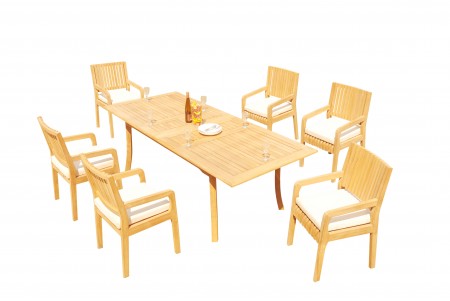 7 PC Dining Set - 94" Double Extension Rectangle Table & 6 Maldives Arm Chairs