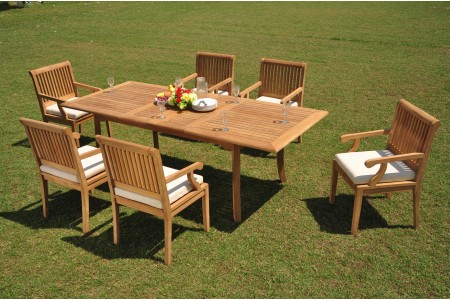 7 PC Dining Set - 94" Double Extension Rectangle Table & 6 Sack Arm Chairs