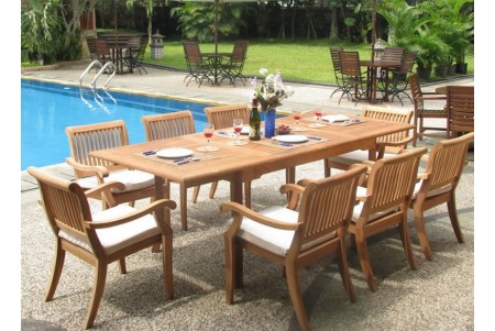 9 PC Dining Set - 94" Double Extension Rectangle Table & 8 Arbor Stacking Arm Chairs