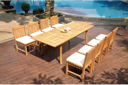 9 PC Dining Set - 94" Double Extension Rectangle Table & 8 Lagos Armless Chairs