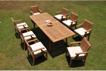 9 PC Dining Set - 94" Double Extension Rectangle Table & 8 Lagos Arm Chairs