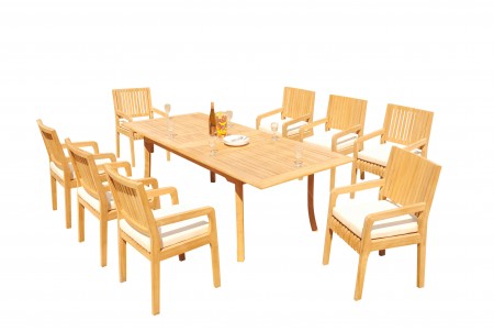 9 PC Dining Set - 94" Double Extension Rectangle Table & 8 Maldives Arm Chairs