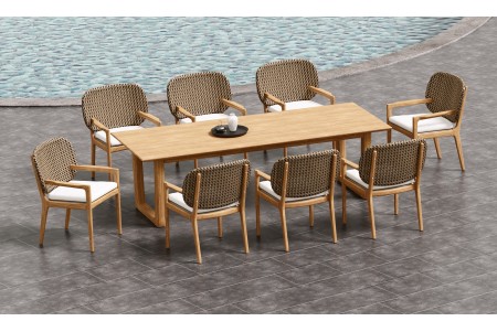 9 PC Dining Set - 98" Sema Rectangle Table & 8 Akyee Arm Chairs 