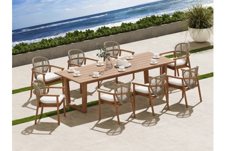 9 PC Dining Set - 98" Sema Rectangle Table & 8 Fensee Arm Chairs 