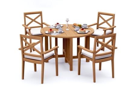 5 PC Dining Set - 48" Round Butterfly Table & 4 Granada Stacking Arm Chairs 