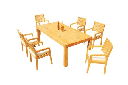 7 PC Dining Set - 86" Rectangle Table & 6 Maldives Arm Chairs 