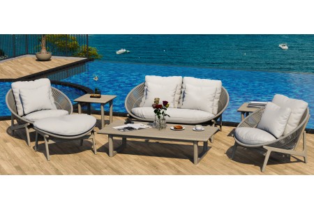 6 PC Eclips Sofa Set - 2 Seater Sofa, 2 Lounge Chairs, 1 Ottoman, 1 Coffee Table and 1 Side Table