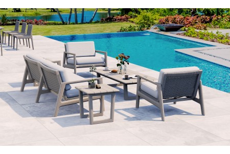 6 PC Sema Sofa Set - 3 Seater Sofa, 2 Lounge Chairs, 1 Coffee Table, 1 Ottoman and 1 Side Table